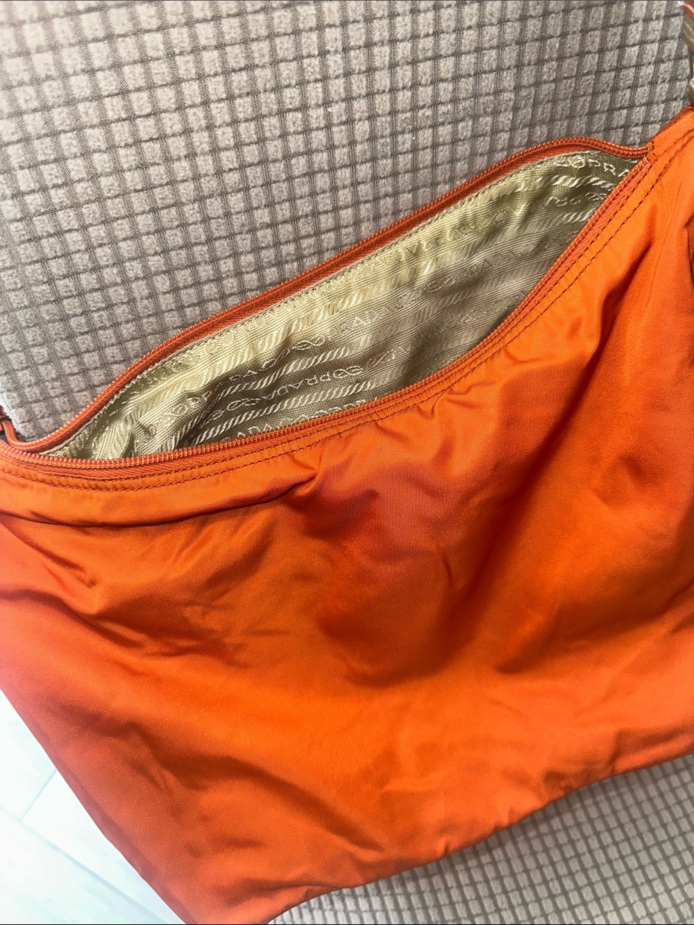 Prada Orange Nylon Shoulder Bag with Beige Strap - Picture 8 of 13